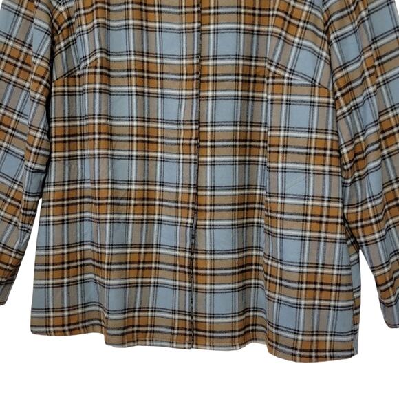 Norton McNaughton Plaid Shacket Shirt Blue Tan Faux Suede Shoulder 3X Cozy - Picture 9 of 13